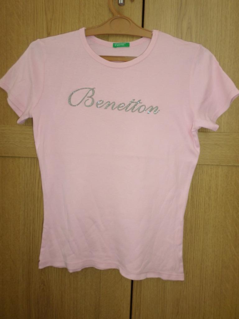 T-shirt rose pâle Benetton brillant 11-12ans filles très bon, Enlèvement ou Envoi, Chemise ou À manches longues, Utilisé, Benetton