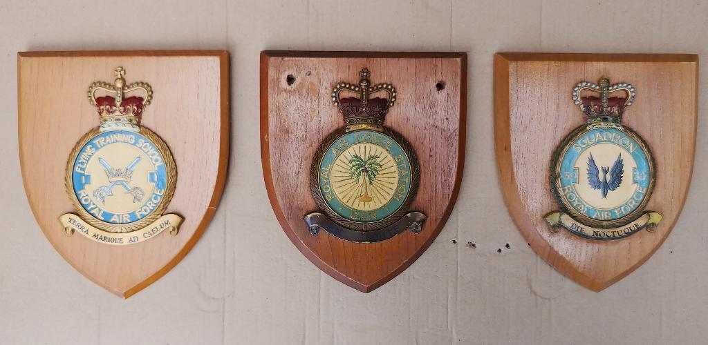 3 R.A.F. Handpainted wapenschilden eik U.K., Antiek en Kunst, Kunst | Beelden en Houtsnijwerken, Ophalen of Verzenden