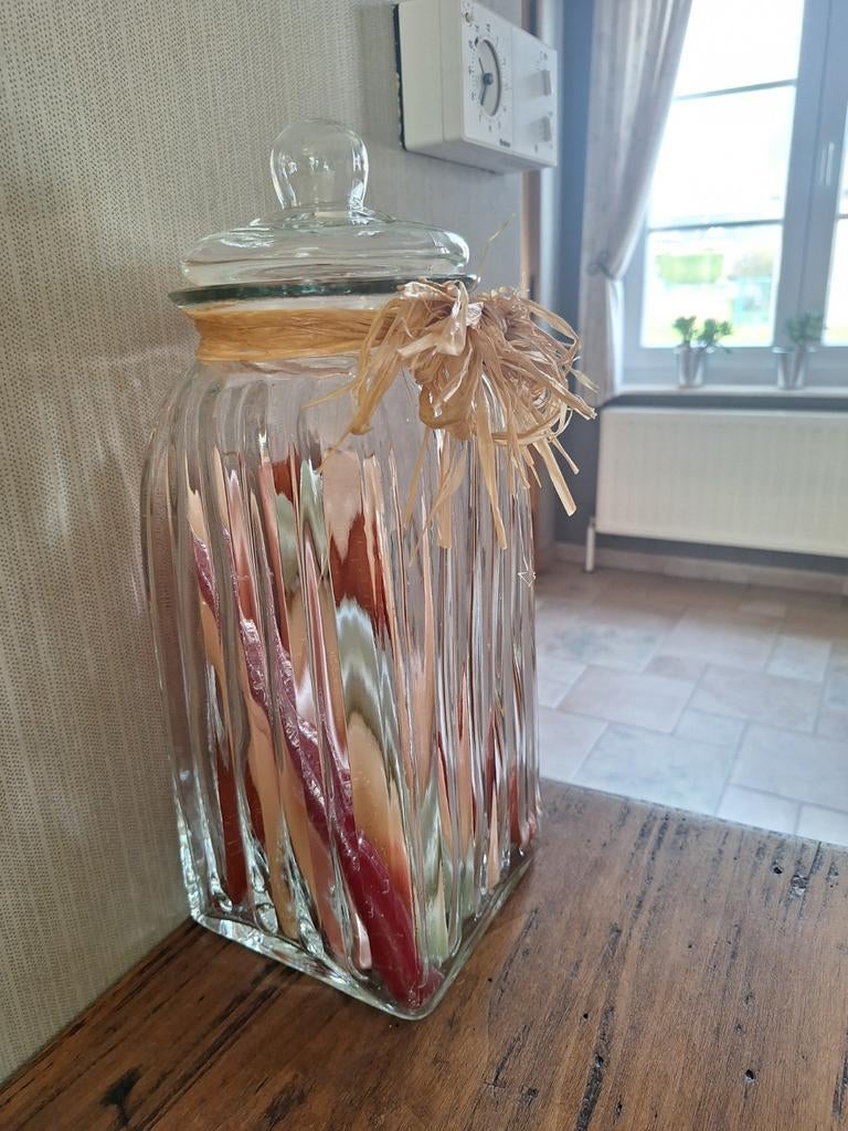 Vaas in glas en deksel met kaarsen, Huis en Inrichting, Ophalen, Glas
