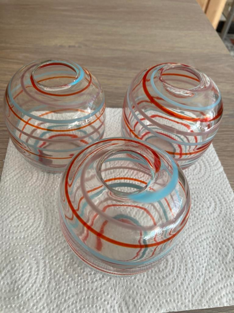 3 Boho Tsjechisch Art Deco Geschilderd Emaille Glazen vasjes, Antiek en Kunst, Ophalen of Verzenden