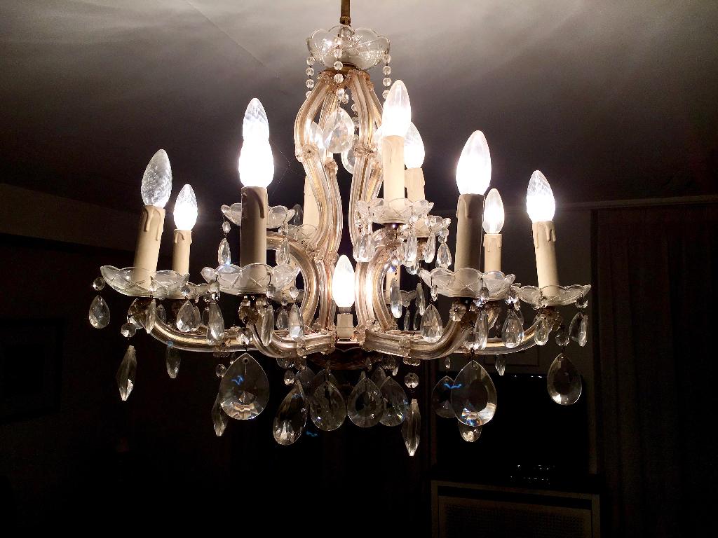 Kristallen kroonluchter / Luster 8 armen, Huis en Inrichting, Lampen | Kroonluchters, Ophalen, Gebruikt, Glas
