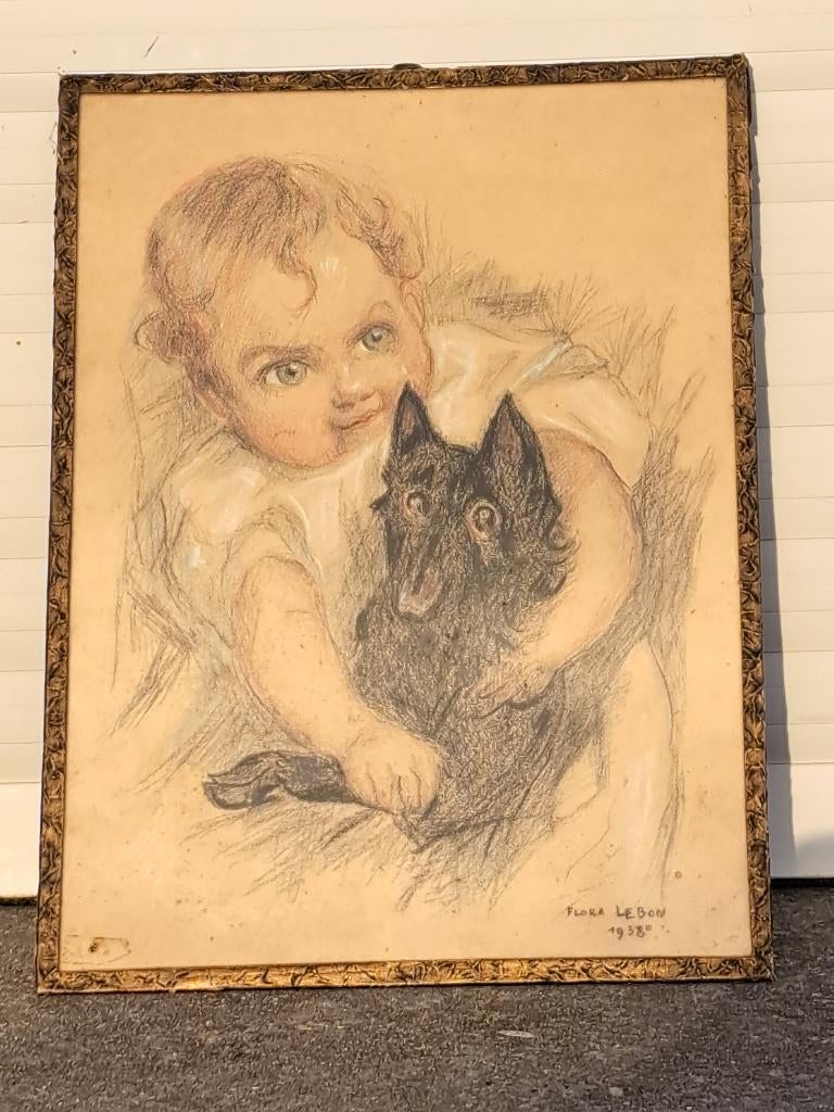 Dessin enfant et le chien signe flora lebon, Enlèvement ou Envoi