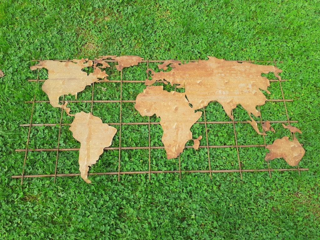 Prachtige wereldkaart in smeedijzeren roest om op te hangen, Tuin en Terras, Tuinwanddecoratie, Ophalen, Nieuw