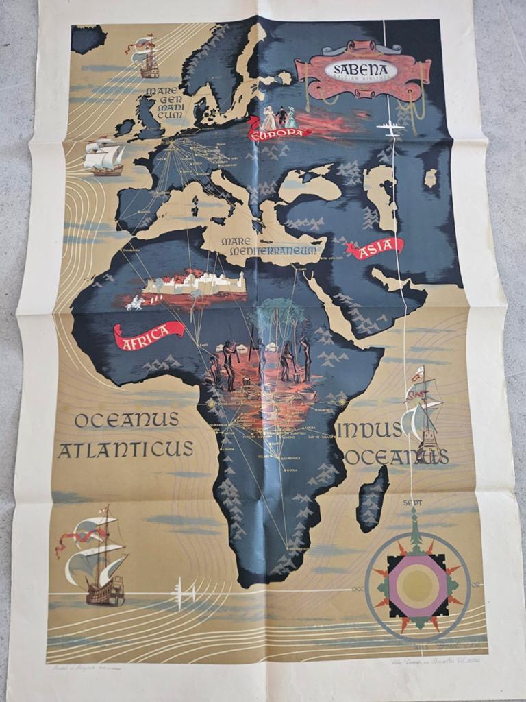 Originele Sabena affiche ca 1955, Verzamelen, Verzenden