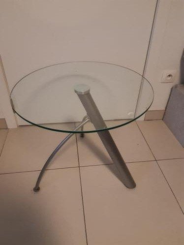 Bijzettafel glas, Huis en Inrichting, Tafels | Bijzettafels, Ophalen, Gebruikt, Rond, Glas