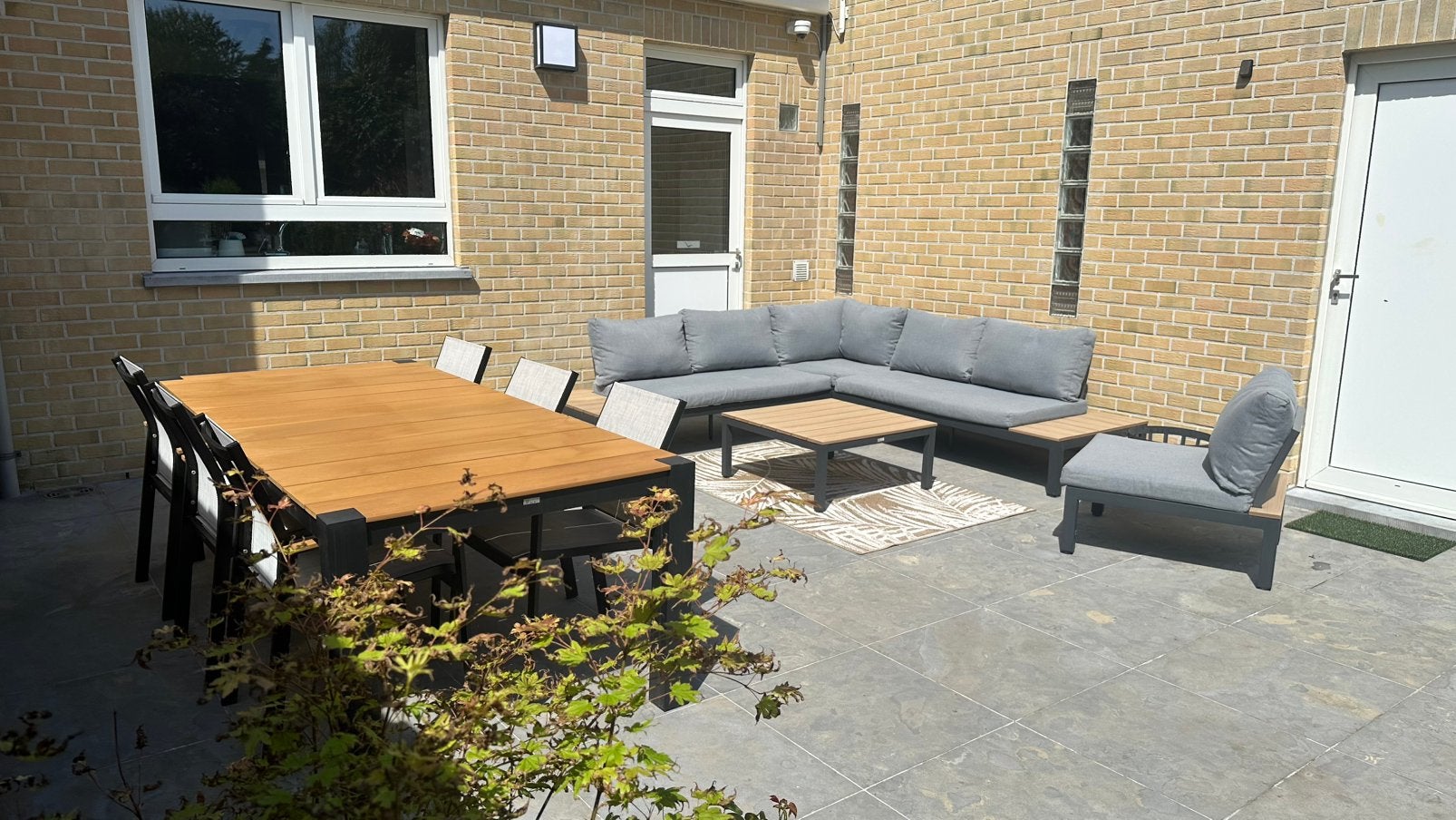 Tuinset + loungeset in aluminium met houtlook, Enlèvement, Aluminium, Sets de jardin