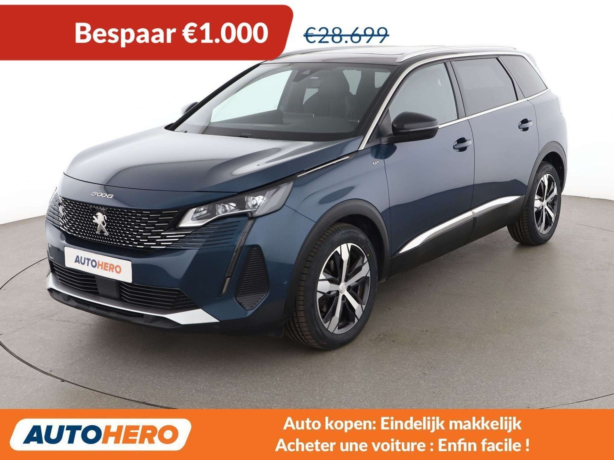 Peugeot 5008 2.0 Blue-HDi GT (bj 2023, automaat), https://public.car-pass.be/vhr/bd340cd4-20bf-4411-bde5-0c6065a732c0, Blauw, Alcantara