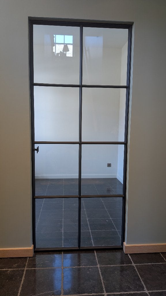Stalen glazen (Smeedijzeren) deur 90 x 205 cm, Ophalen, 80 tot 100 cm, Binnendeur, Zo goed als nieuw
