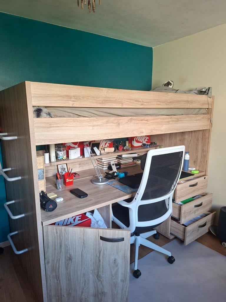 Hoogslaper met verplaatsbare bureau, Huis en Inrichting, Ophalen, Gebruikt, 90 cm, Eenpersoons