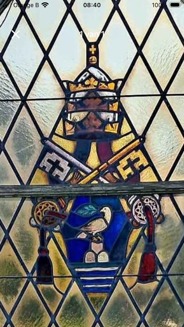 Uniek glas in lood Kerkraam met wapenschild Paus XII, Enlèvement, Vitrail