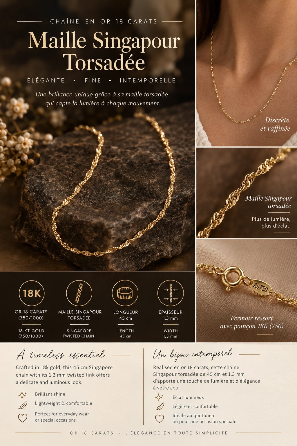 18k gouden twist halsketting, Ophalen, Zo goed als nieuw, Goud, Goud