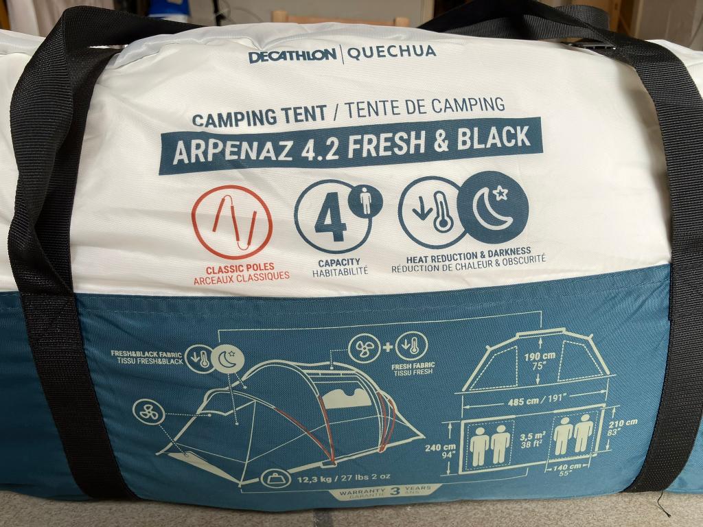 Tente Quechua Arpenaz 4.2 Fresh & Black 4 places, Caravans en Kamperen, Tenten, Ophalen, Zo goed als nieuw, Tot en met 4