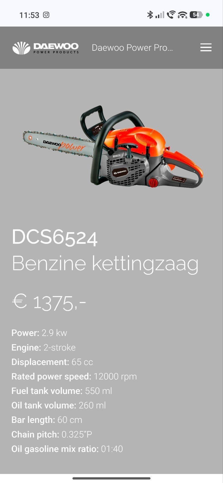 boomzaag/kettingzaag Daewoo 65cc, Tuin en Terras, Ophalen, Nieuw, Benzine, Daewoo