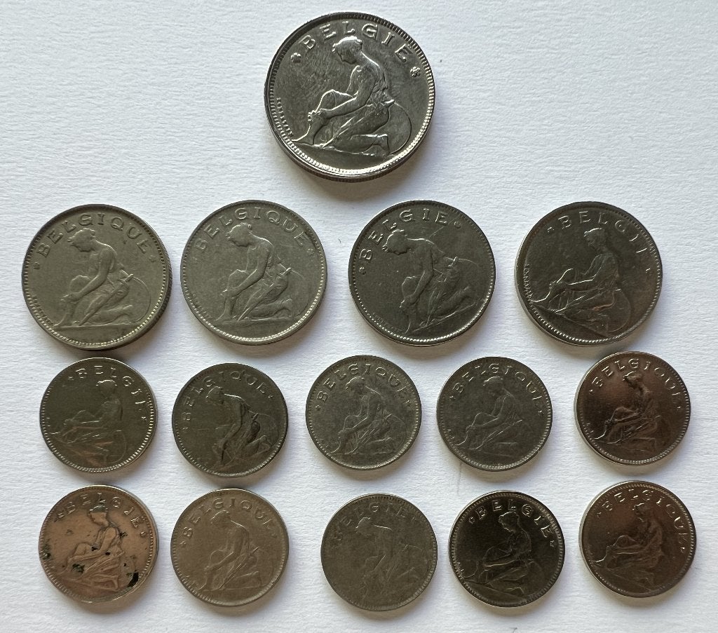 Belgie Libertine Albert1 - 18 munten set - 2 frank - 1 frank, Postzegels en Munten, Munten | België, Ophalen of Verzenden, Overig