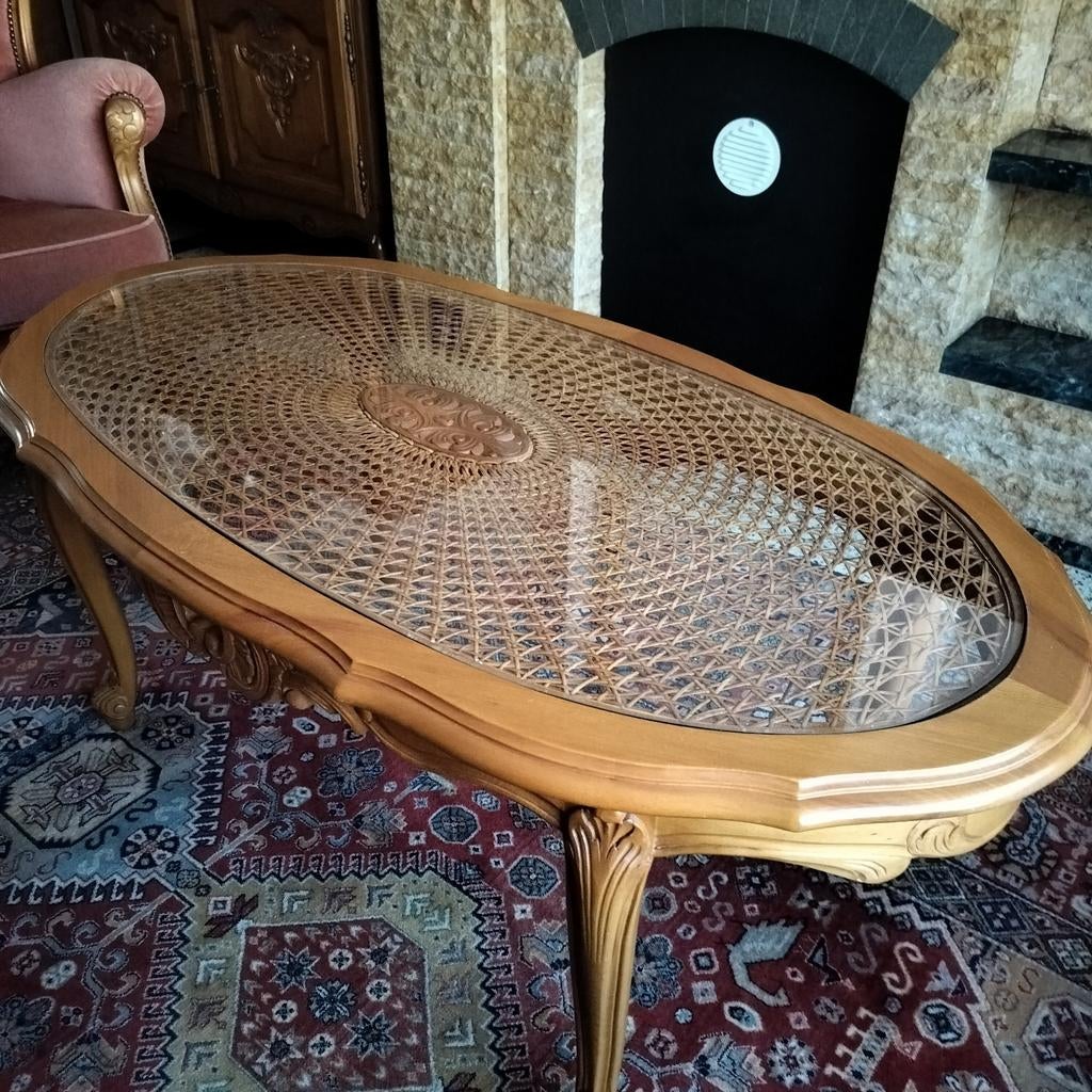 Salontafel hout/rotan., Ophalen