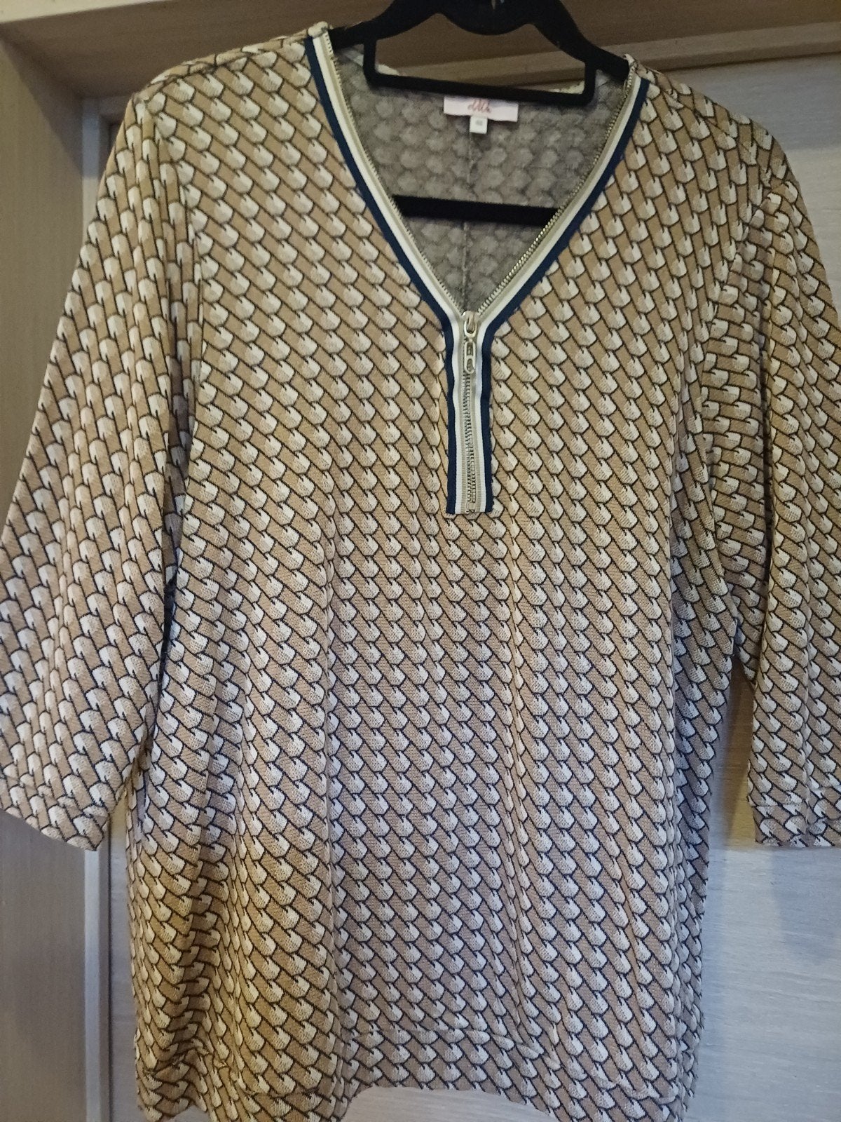 Bel&Bo 3/4 mouw oker/wit/zwart Mt 48, Kleding | Dames, Wit, Maat 46/48 (XL) of groter, Zo goed als nieuw, Eviva bel&bo