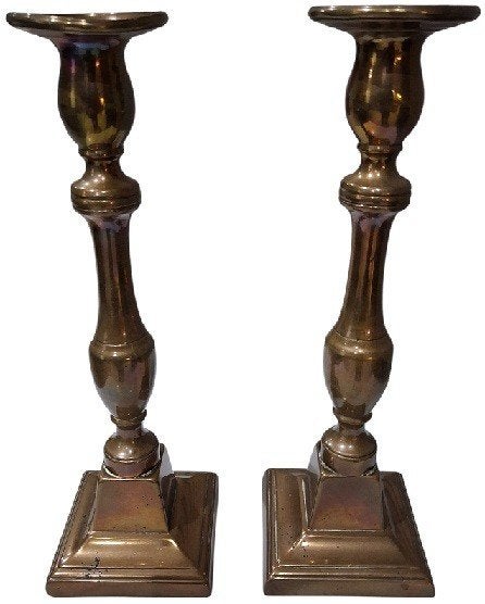 paar oude messing kandelaars., Ophalen of Verzenden, Koper of Brons