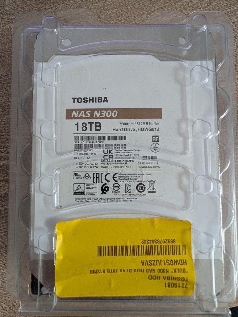 Toshiba NAS N300 18 TB HDD, Computers en Software, Harde schijven, Ophalen, Intern, Toshiba, 18 TB