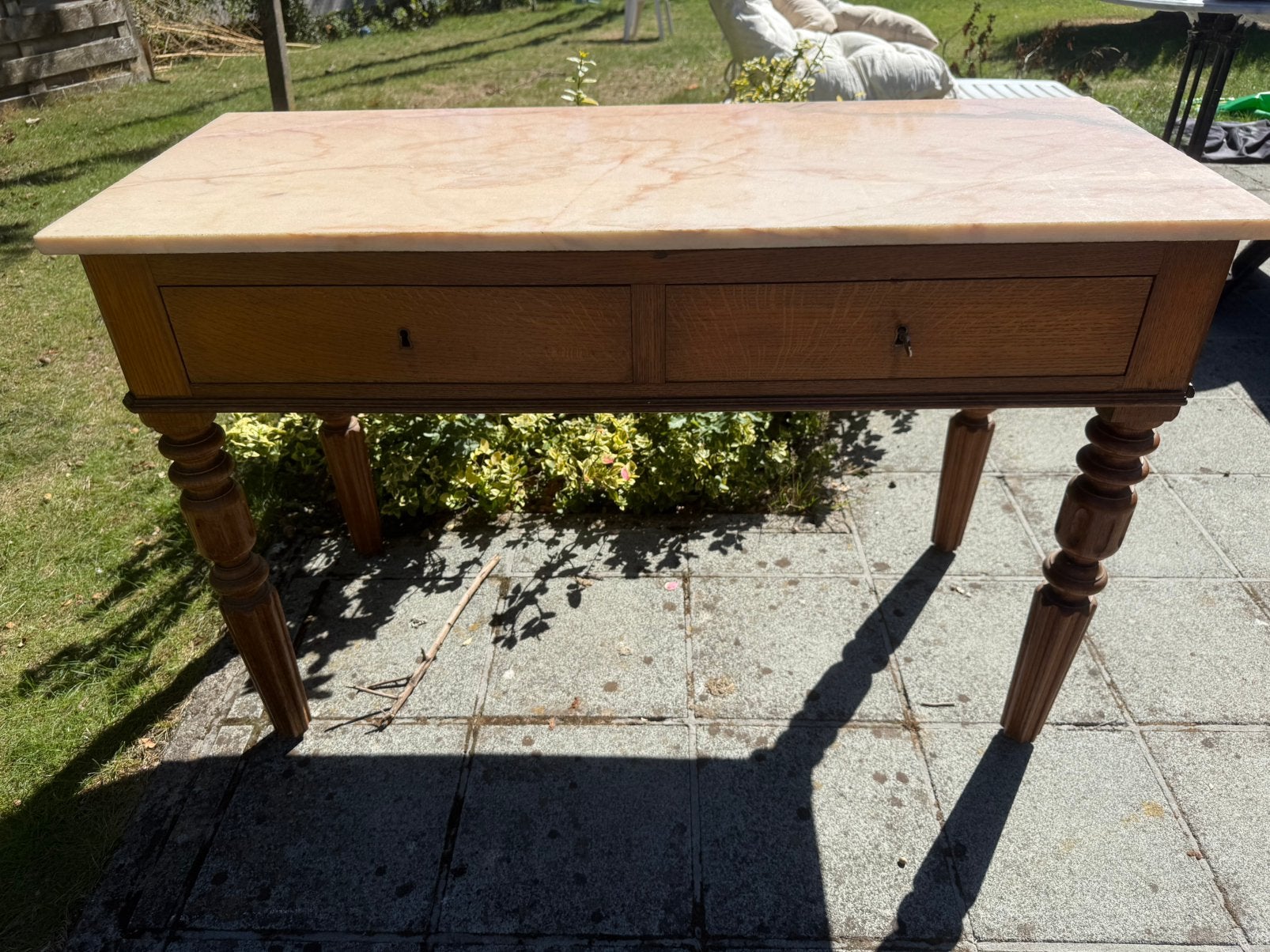 Table de toilette ancienne en bois massif et plateau marbre, Maison & Meubles, Enlèvement, Comme neuf