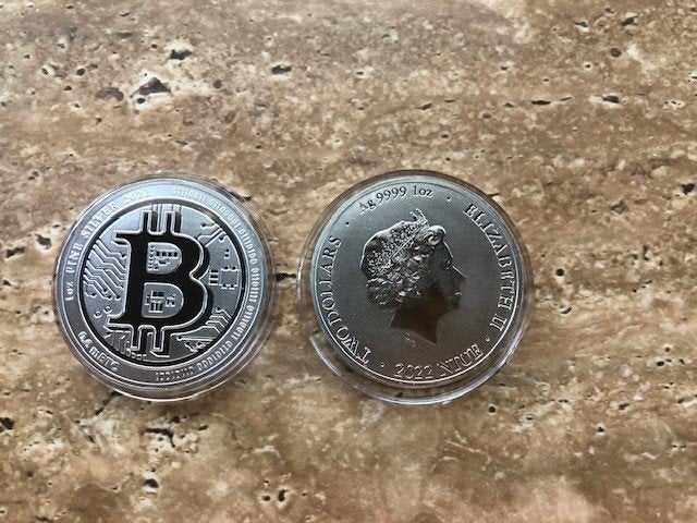 Bitcoin 1 OZ ounce 2022 99,99 % zilver, Postzegels en Munten, Ophalen of Verzenden, Zilver