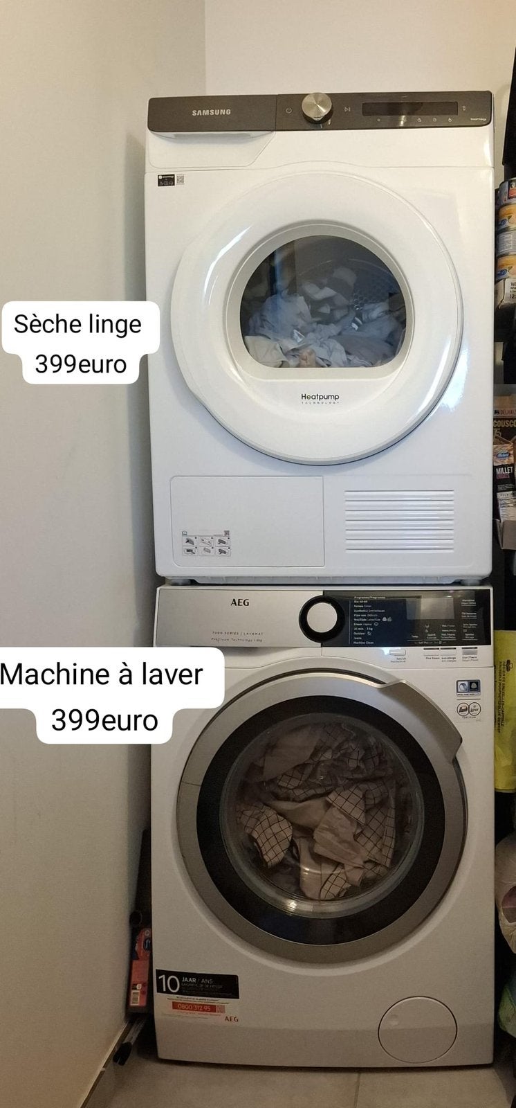 MACHINE À LAVER AEG & SÈCHE-LINGE SAMSUNG HEAT PUMP, Electroménager, Lave-linge, Enlèvement, Comme neuf