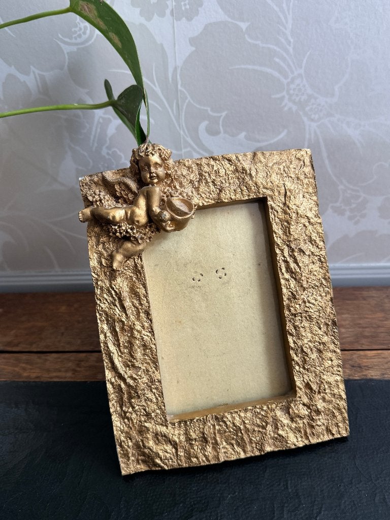Vintage Vergulde Fotokader met Putto / Cherubijn, Antiek en Kunst, Ophalen of Verzenden