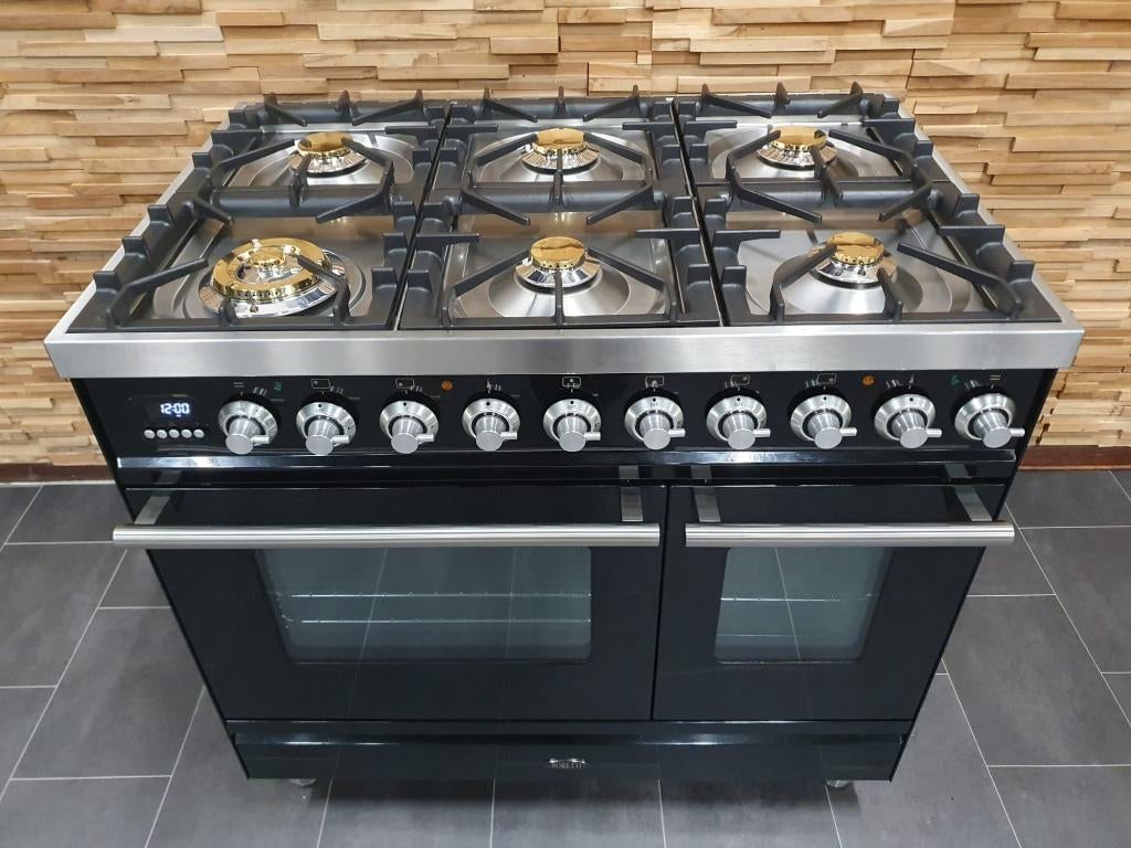 🔥Luxe Boretti Fornuis 90cm hoogglans zwart rvs 2ovens 300°, Ophalen, 60 cm of meer, Zo goed als nieuw, Energieklasse A of zuiniger
