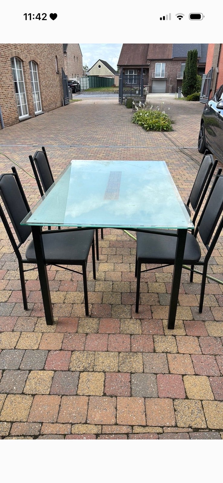 Glazen tafel met 4 stoelen, Ophalen, Zo goed als nieuw