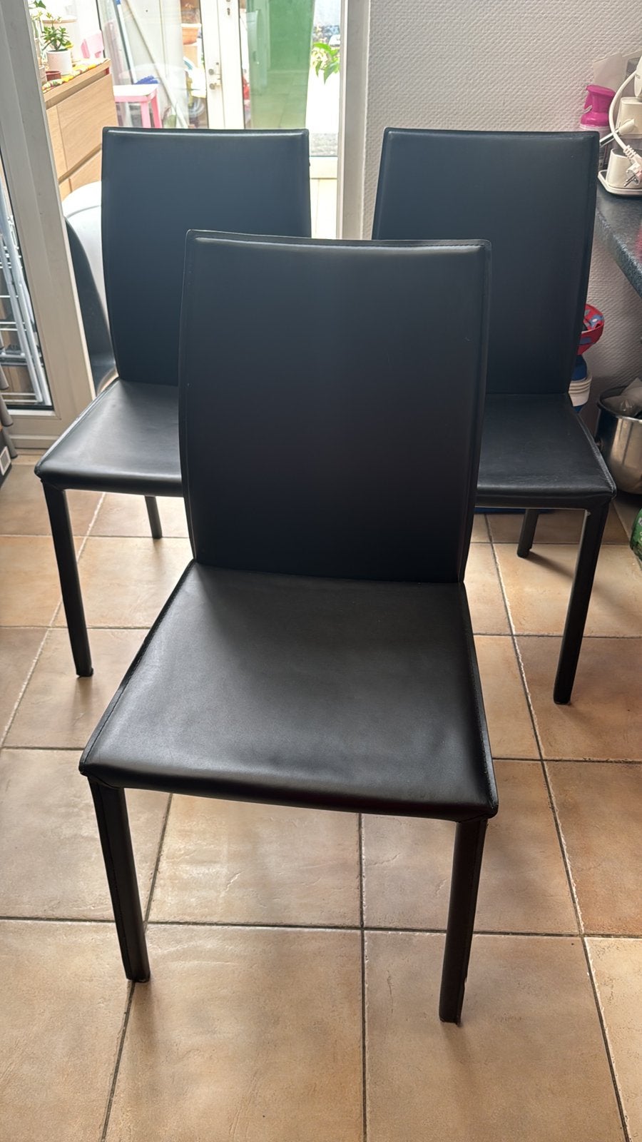 Eettafel stoelen, Huis en Inrichting, Stoelen, Ophalen, Drie, Zwart, Leer