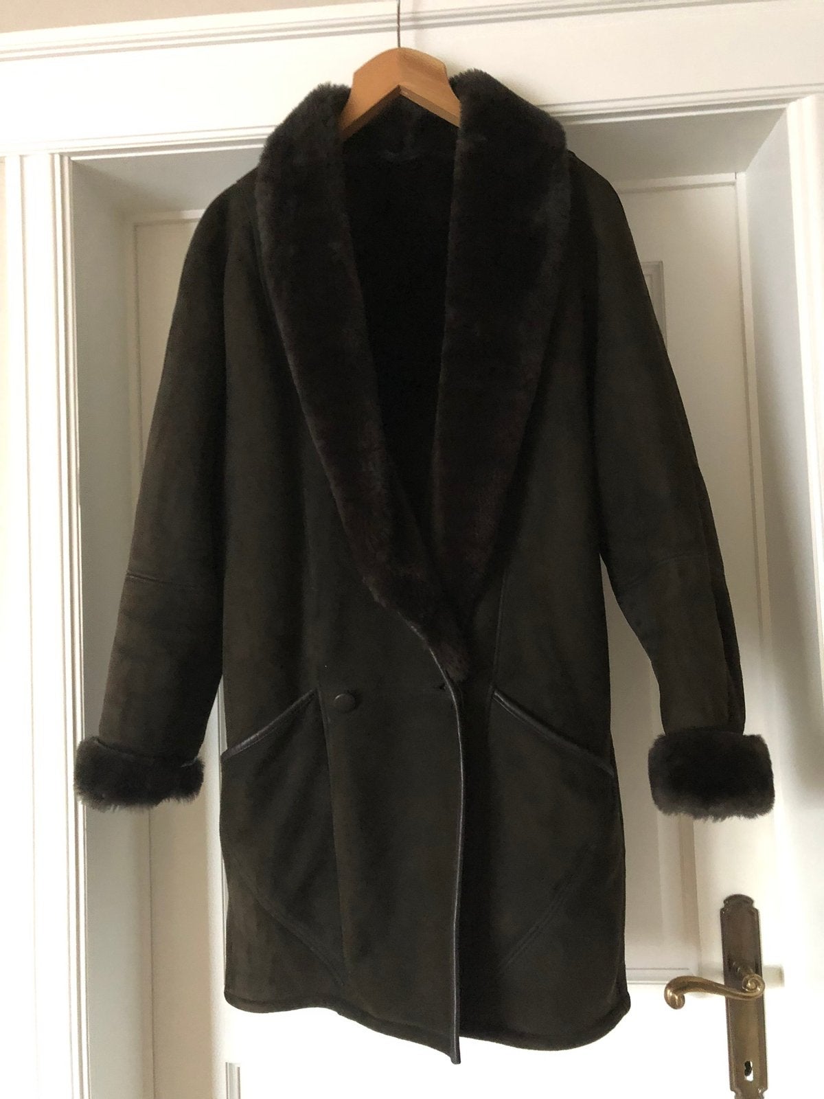 Mantel in daim, Ophalen, Zo goed als nieuw, Maat 42/44 (L), Bruin