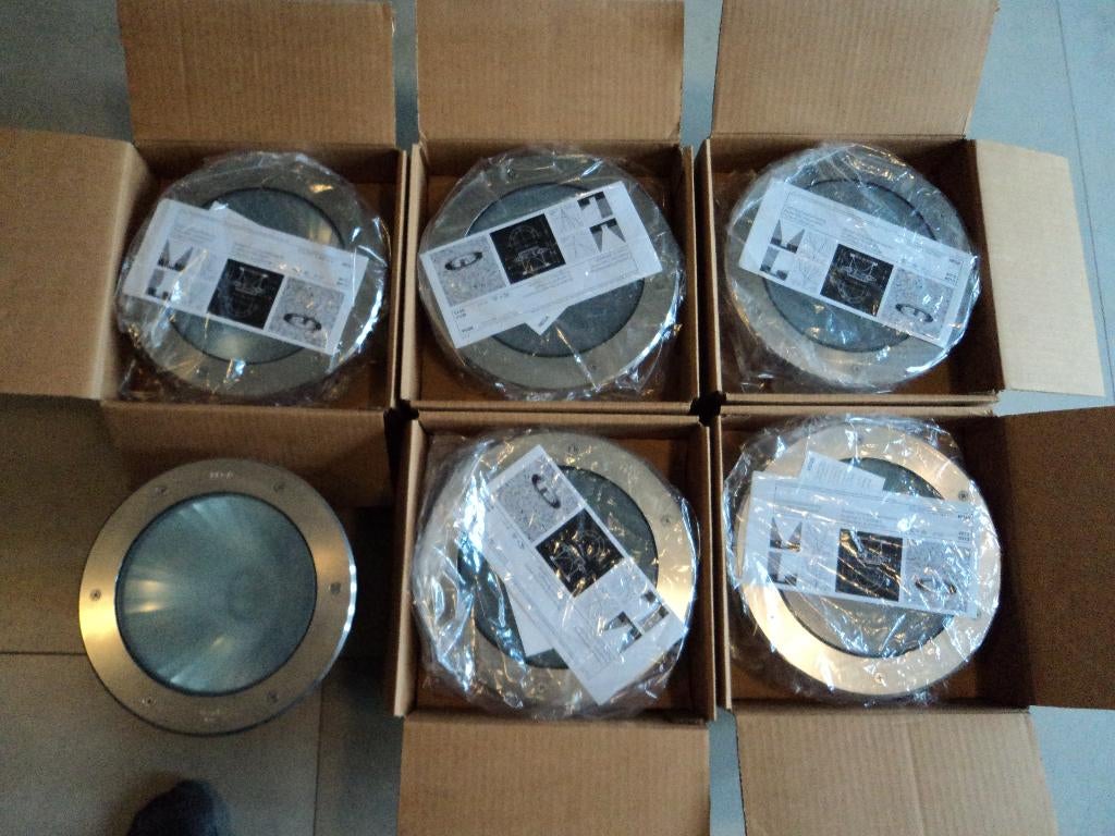 bega 8012 bodem inbouwverlichting 6 stuks 24,5 cm doorsnede, Ophalen, Inox, Nieuw, Netvoeding