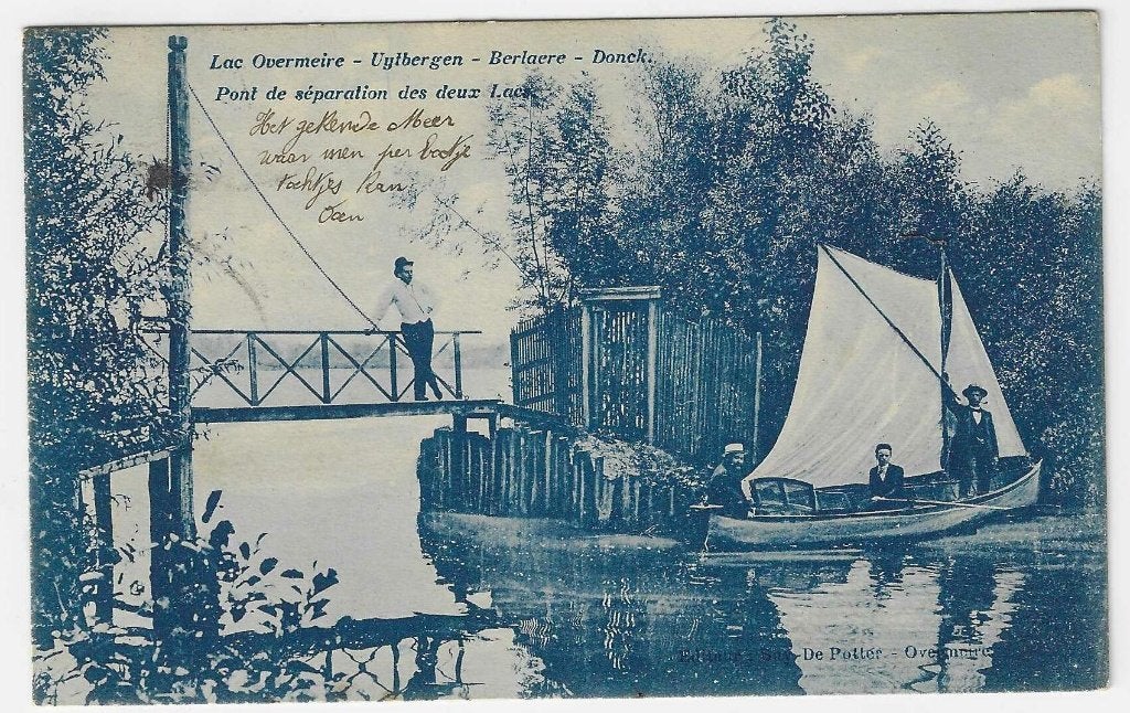 Carte postale Berlaere, Lac Overmeire, Pont de séparation, Enlèvement ou Envoi, Avant 1920, Affranchie, Flandre Orientale