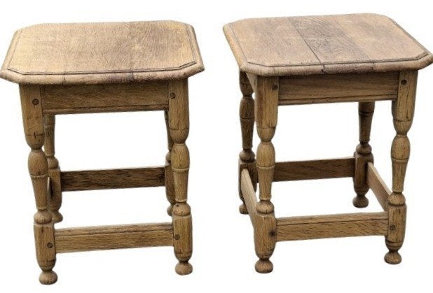 Set van 2 kleine antieke krukjes massief hout ~ 33x33xH43 cm, Ophalen, Gebruikt, Hout