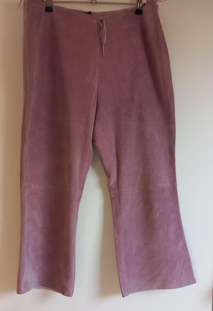 CHINE Belgian Design: Vintage oudroze suède cropped broek, Taille 42/44 (L), Trois-quarts, Rose, Comme neuf
