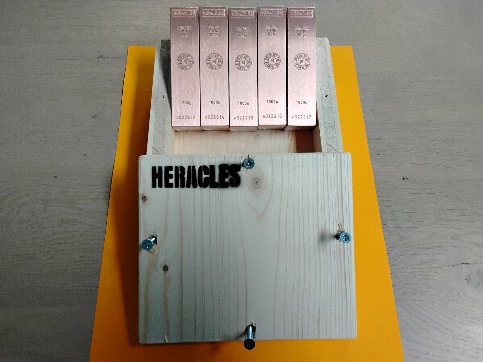 #Koperbaren .999 Heracles 5x 1 kilogram in houten box., Enlèvement ou Envoi, Cuivre