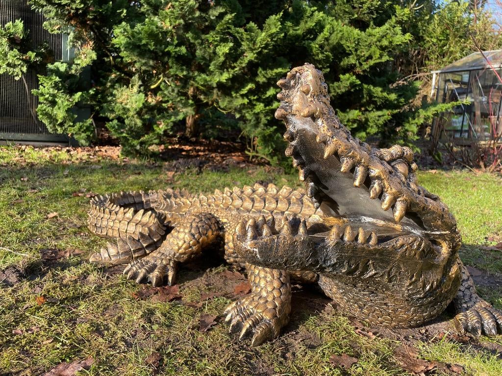 Krokodil Antiek goud, tuin, zwembad, vijver, boerderij 125cm, Tuin en Terras, Ophalen, Nieuw, Kunststof, Dierenbeeld