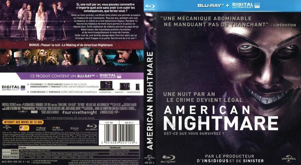 american nightmare (the purge) (blu-ray) neuf, Enlèvement ou Envoi, Comme neuf, Horreur