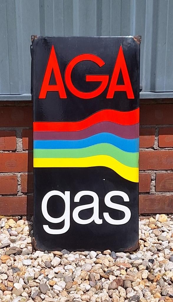 Tof emaille Langcat Bussum reclamebord van AGA gas️️️️️⛽️, Ophalen of Verzenden, Gebruikt, Reclamebord