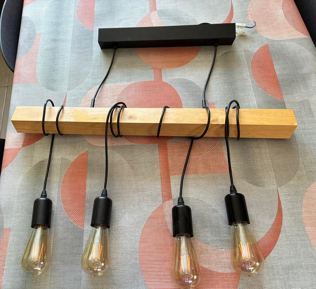 Eglo hanglampen 3 lampen en 4 lampen, Comme neuf, Enlèvement, Bois, Modern