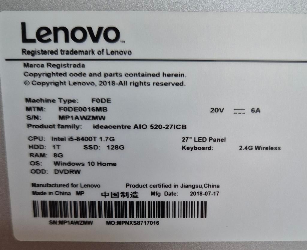All in one pc lenovo, Computers en Software, Desktop Pc's, Ophalen, HDD