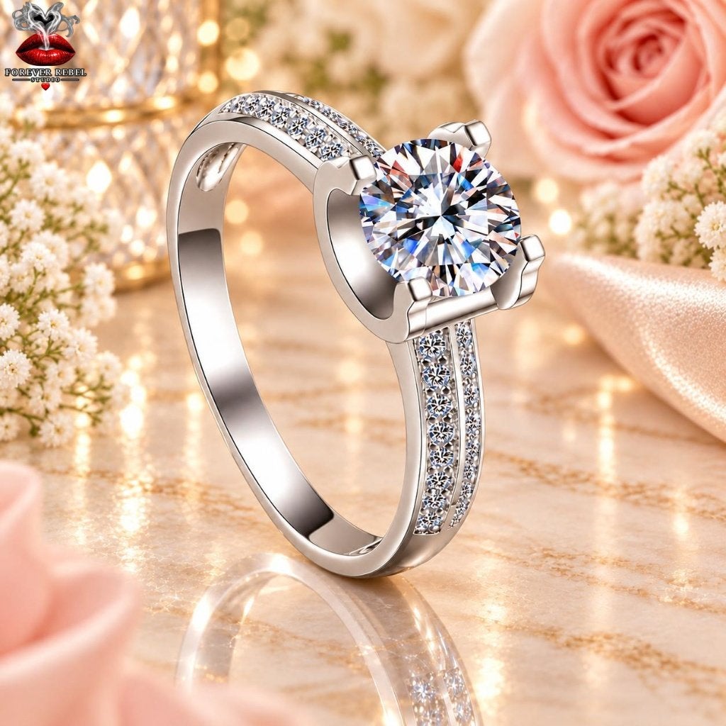 Valcienne 1,0 ct Moissanite Ring 925 Zilver - Diverse maten, Bijoux, Sacs & Beauté, Neuf, Argent, Argent, Envoi