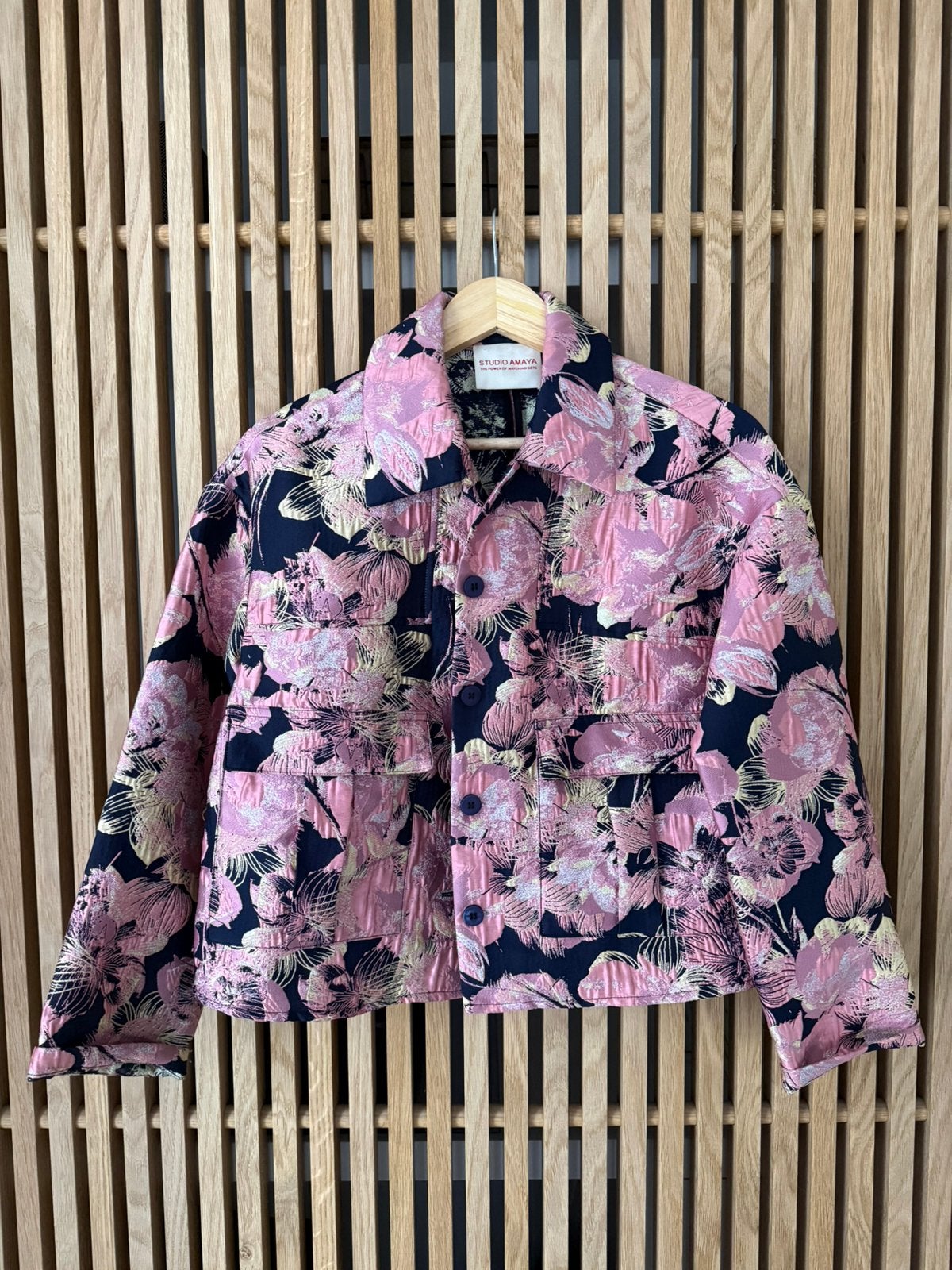 Supertof vestje in een roze-gouden-donkerblauwe stof, Kleding | Dames, Ophalen of Verzenden, Zo goed als nieuw, Jasje, Roze