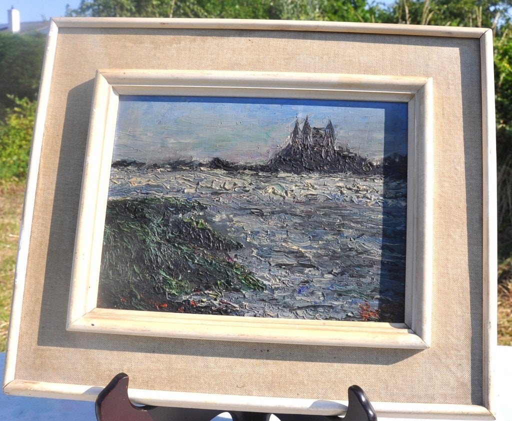 peinture sur toile mont saint michel ? avec cadre années 60, Antiquités & Art, Art | Peinture | Classique, Enlèvement ou Envoi