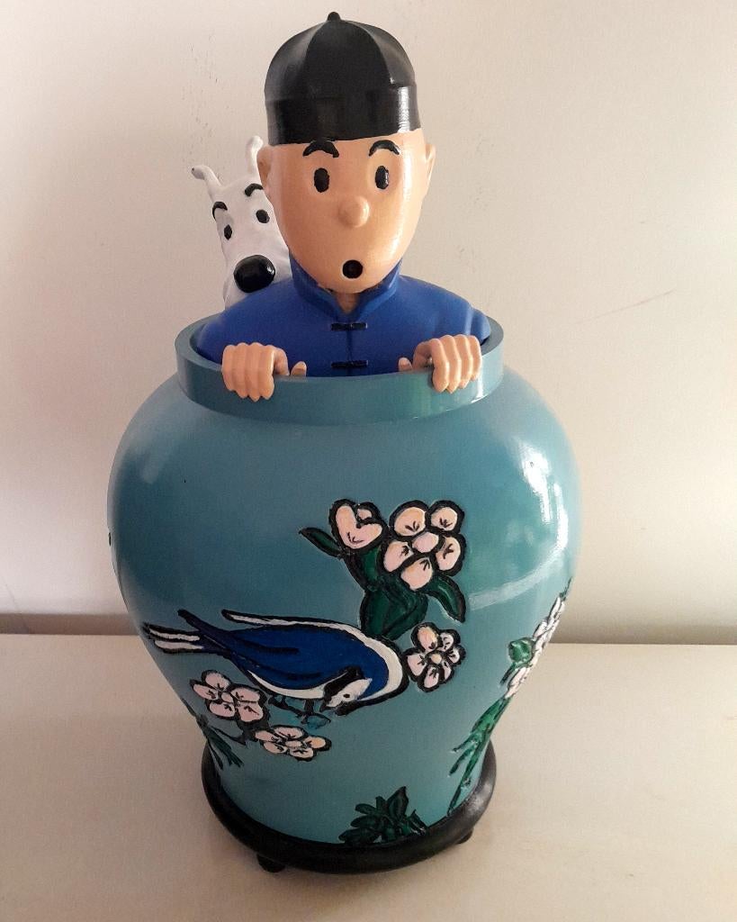 Tintin dans la potiche Le Lotus Bleu peint à la main, Enlèvement ou Envoi, Tintin, Neuf, Autres types