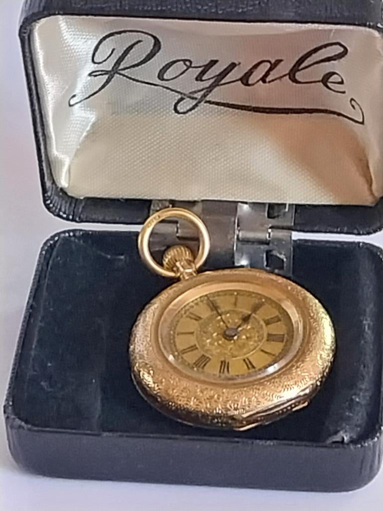 19E EEUWS KONINKLIJK 14K GOUDEN ZAKHORLOGE, Handtassen en Accessoires, Zakhorloge, Zo goed als nieuw, Goud, Goud