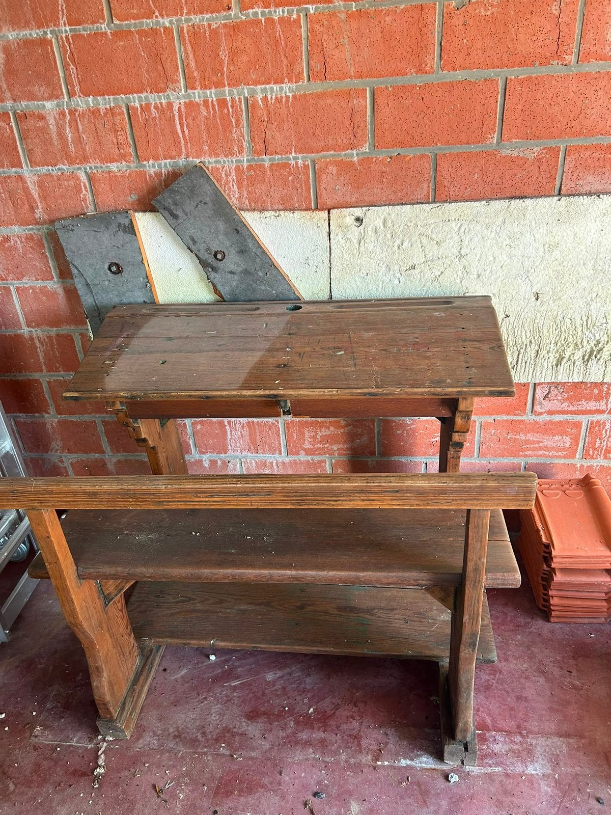 Oude schoolbank, Huis en Inrichting, Ophalen, Gebruikt, Hout, Schoolbureau