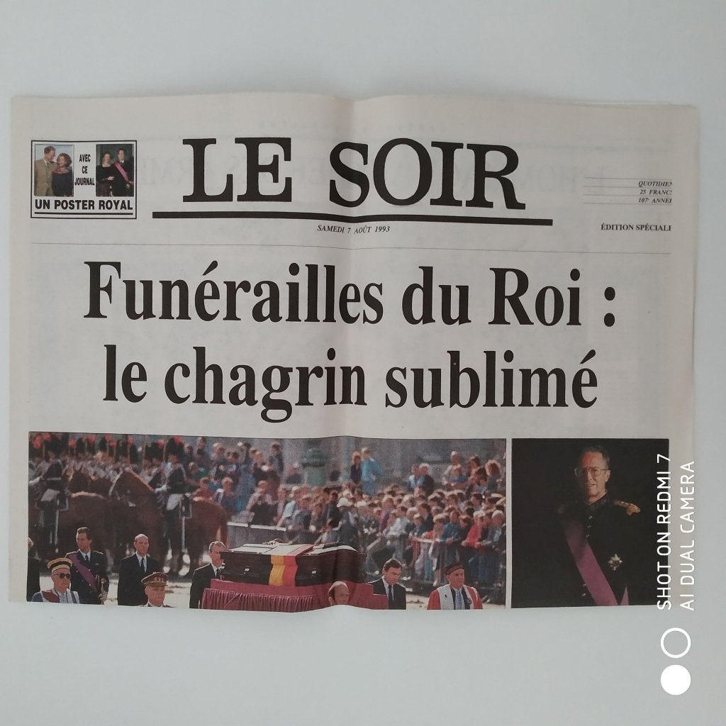Roi BAUDOUIN mort - Le Soir 7 aout 1993, Enlèvement ou Envoi, 1980 à nos jours, Journal