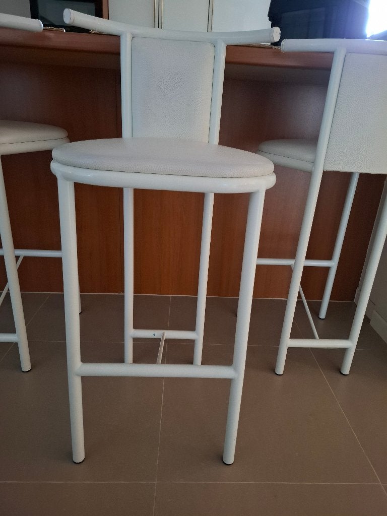 Krukken voor kookeiland in wit metaal en echt leder, Avec repose-pieds, Enlèvement, Utilisé, Cuir