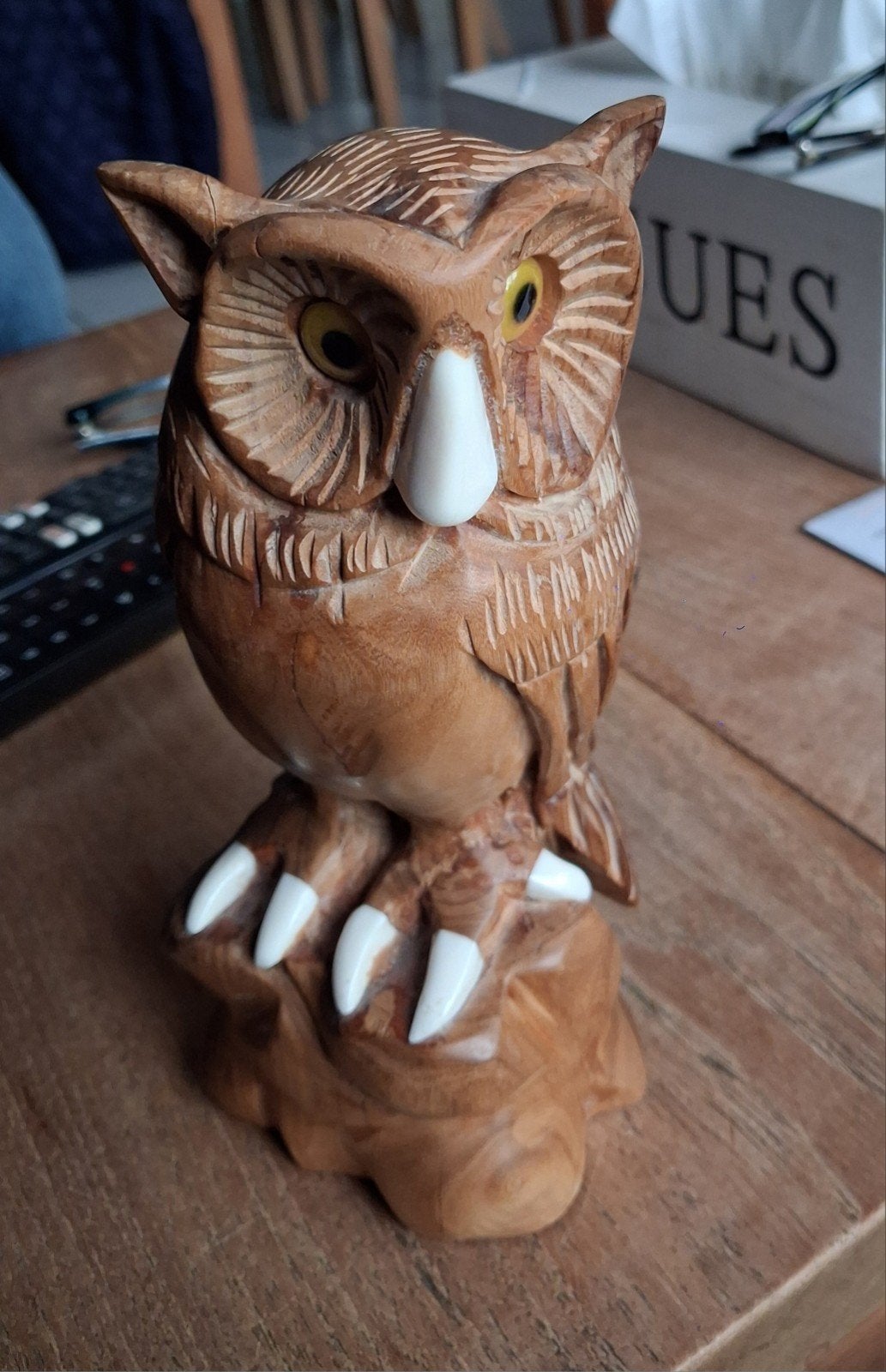 Vintage hand gesneden houten uil., Antiek en Kunst, Houtsnijwerk, Minder dan 20 cm, Ophalen of Verzenden, Handgemaakt