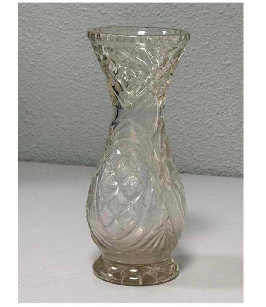 Vintage Glazen Glas Vaas – 22 cm – Mooi Geslepen Patroon, Ophalen of Verzenden